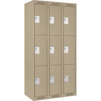 Clean Line Lockers, 3 -tier, Bank of 3, 36" x 18" x 72", Steel, Beige, Rivet (Assembled) Ottawa Fastener Supply