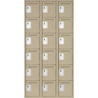 Clean Line Lockerette, 6 -tier, Bank of 3, 36" x 18" x 72", Steel, Beige, Rivet (Assembled) Ottawa Fastener Supply