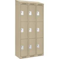 Clean Line Lockers, 3 -tier, Bank of 3, 36" x 18" x 78", Steel, Beige, Rivet (Assembled) Ottawa Fastener Supply