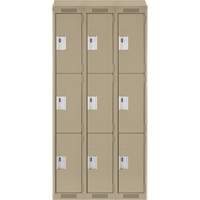 Clean Line Lockers, 3 -tier, Bank of 3, 36" x 18" x 78", Steel, Beige, Rivet (Assembled) Ottawa Fastener Supply