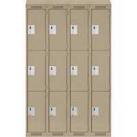 Clean Line Lockers, 3 -tier, Bank of 4, 48" x 18" x 78", Steel, Beige, Rivet (Assembled) Ottawa Fastener Supply