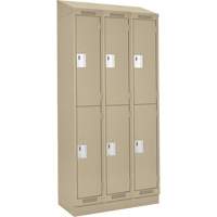 Clean Line Lockers, 2 -tier, Bank of 3, 36" x 18" x 82", Steel, Beige, Rivet (Assembled) Ottawa Fastener Supply