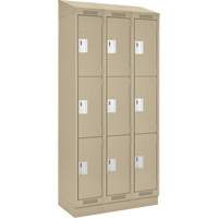 Clean Line Lockers, 3 -tier, Bank of 3, 36" x 18" x 82", Steel, Beige, Rivet (Assembled) Ottawa Fastener Supply