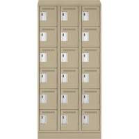 Clean Line Lockerette , 6 -tier, Bank of 3, 36" x 18" x 82", Steel, Beige, Rivet (Assembled) Ottawa Fastener Supply
