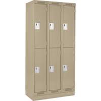 Clean Line Lockers, 2 -tier, Bank of 3, 36" x 18" x 76", Steel, Beige, Rivet (Assembled) Ottawa Fastener Supply