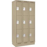 Clean Line Lockers, 3 -tier, Bank of 3, 36" x 18" x 76", Steel, Beige, Rivet (Assembled) Ottawa Fastener Supply