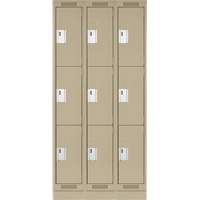 Clean Line Lockers, 3 -tier, Bank of 3, 36" x 18" x 76", Steel, Beige, Rivet (Assembled) Ottawa Fastener Supply