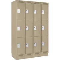 Clean Line Lockers, 3 -tier, Bank of 4, 48" x 18" x 76", Steel, Beige, Rivet (Assembled) Ottawa Fastener Supply
