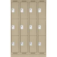 Clean Line Lockers, 3 -tier, Bank of 4, 48" x 18" x 76", Steel, Beige, Rivet (Assembled) Ottawa Fastener Supply
