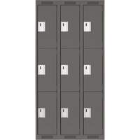Clean Line Lockers, 3 -tier, Bank of 3, 36" x 18" x 72", Steel, Charcoal, Rivet (Assembled) Ottawa Fastener Supply