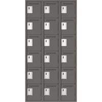 Clean Line Lockerette, 6 -tier, Bank of 3, 36" x 18" x 72", Steel, Charcoal, Rivet (Assembled) Ottawa Fastener Supply