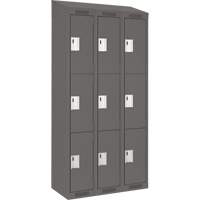 Clean Line Lockers, 3 -tier, Bank of 3, 36" x 18" x 78", Steel, Charcoal, Rivet (Assembled) Ottawa Fastener Supply
