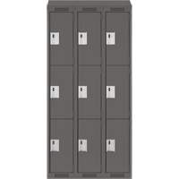 Clean Line Lockers, 3 -tier, Bank of 3, 36" x 18" x 78", Steel, Charcoal, Rivet (Assembled) Ottawa Fastener Supply