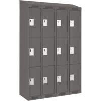 Clean Line Lockers, 3 -tier, Bank of 4, 48" x 18" x 78", Steel, Charcoal, Rivet (Assembled) Ottawa Fastener Supply