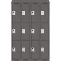 Clean Line Lockers, 3 -tier, Bank of 4, 48" x 18" x 78", Steel, Charcoal, Rivet (Assembled) Ottawa Fastener Supply