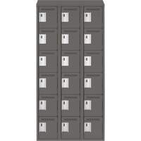 Clean Line Lockerette, 6 -tier, Bank of 3, 36" x 18" x 78", Steel, Charcoal, Rivet (Assembled) Ottawa Fastener Supply