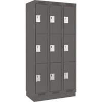 Clean Line Lockers, 3 -tier, Bank of 3, 36" x 18" x 76", Steel, Charcoal, Rivet (Assembled) Ottawa Fastener Supply