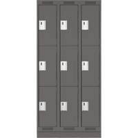 Clean Line Lockers, 3 -tier, Bank of 3, 36" x 18" x 76", Steel, Charcoal, Rivet (Assembled) Ottawa Fastener Supply