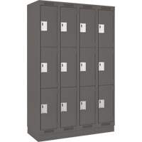 Clean Line Lockers, 3 -tier, Bank of 4, 48" x 18" x 76", Steel, Charcoal, Rivet (Assembled) Ottawa Fastener Supply