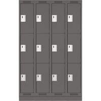 Clean Line Lockers, 3 -tier, Bank of 4, 48" x 18" x 76", Steel, Charcoal, Rivet (Assembled) Ottawa Fastener Supply