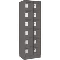 Clean Line Lockerette, 6 -tier, Bank of 2, 24" x 18" x 76", Steel, Charcoal, Rivet (Assembled) Ottawa Fastener Supply