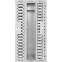 Clean Line Lockers, Bank of 3, 36" x 15" x 72", Steel, Grey, Rivet (Assembled), Perforated Ottawa Fastener Supply