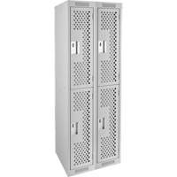 Clean Line Lockers, 2 -tier, Bank of 2, 24" x 15" x 72", Steel, Grey, Rivet (Assembled), Perforated Ottawa Fastener Supply