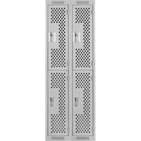 Clean Line Lockers, 2 -tier, Bank of 2, 24" x 15" x 72", Steel, Grey, Rivet (Assembled), Perforated Ottawa Fastener Supply