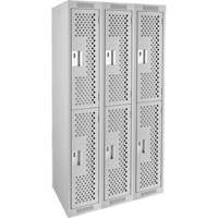 Clean Line Lockers, 2 -tier, Bank of 3, 36" x 15" x 72", Steel, Grey, Rivet (Assembled), Perforated Ottawa Fastener Supply
