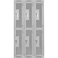 Clean Line Lockers, 2 -tier, Bank of 3, 36" x 15" x 72", Steel, Grey, Rivet (Assembled), Perforated Ottawa Fastener Supply
