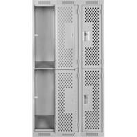 Clean Line Lockers, 2 -tier, Bank of 3, 36" x 15" x 72", Steel, Grey, Rivet (Assembled), Perforated Ottawa Fastener Supply