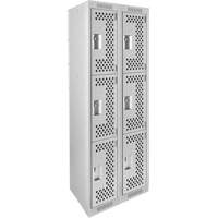 Clean Line Lockers, 3 -tier, Bank of 2, 24" x 12" x 72", Steel, Grey, Rivet (Assembled), Perforated Ottawa Fastener Supply