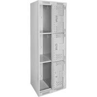 Clean Line Lockers, 3 -tier, Bank of 2, 24" x 12" x 72", Steel, Grey, Rivet (Assembled), Perforated Ottawa Fastener Supply