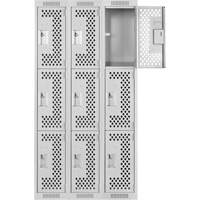 Clean Line Lockers, 3 -tier, Bank of 3, 36" x 12" x 72", Steel, Grey, Rivet (Assembled), Perforated Ottawa Fastener Supply
