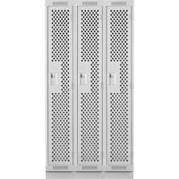 Clean Line Lockers, Bank of 3, 36" x 15" x 76", Steel, Grey, Rivet (Assembled), Perforated Ottawa Fastener Supply