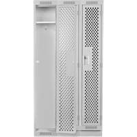 Clean Line Lockers, Bank of 3, 36" x 15" x 76", Steel, Grey, Rivet (Assembled), Perforated Ottawa Fastener Supply