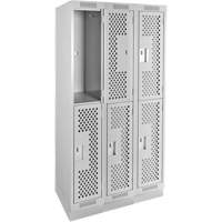 Clean Line Lockers, 2 -tier, Bank of 3, 36" x 18" x 76", Steel, Grey, Rivet (Assembled), Perforated Ottawa Fastener Supply