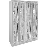 Clean Line Lockers, 2 -tier, Bank of 4, 48" x 18" x 76", Steel, Grey, Rivet (Assembled), Perforated Ottawa Fastener Supply