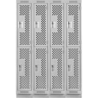 Clean Line Lockers, 2 -tier, Bank of 4, 48" x 18" x 76", Steel, Grey, Rivet (Assembled), Perforated Ottawa Fastener Supply