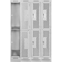 Clean Line Lockers, 2 -tier, Bank of 4, 48" x 18" x 76", Steel, Grey, Rivet (Assembled), Perforated Ottawa Fastener Supply