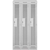 Clean Line Lockers, Bank of 3, 36" x 12" x 82", Steel, Grey, Rivet (Assembled), Perforated Ottawa Fastener Supply