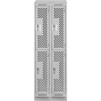 Clean Line Lockers, 2 -tier, Bank of 2, 24" x 18" x 82", Steel, Grey, Rivet (Assembled), Perforated Ottawa Fastener Supply