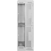 Clean Line Lockers, 2 -tier, Bank of 2, 24" x 18" x 82", Steel, Grey, Rivet (Assembled), Perforated Ottawa Fastener Supply