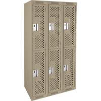 Clean Line Lockers, 2 -tier, Bank of 3, 36" x 15" x 72", Steel, Beige, Rivet (Assembled), Perforated Ottawa Fastener Supply