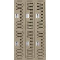 Clean Line Lockers, 2 -tier, Bank of 3, 36" x 15" x 72", Steel, Beige, Rivet (Assembled), Perforated Ottawa Fastener Supply