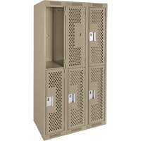 Clean Line Lockers, 2 -tier, Bank of 3, 36" x 15" x 72", Steel, Beige, Rivet (Assembled), Perforated Ottawa Fastener Supply