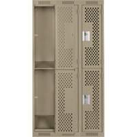 Clean Line Lockers, 2 -tier, Bank of 3, 36" x 15" x 72", Steel, Beige, Rivet (Assembled), Perforated Ottawa Fastener Supply