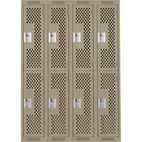 Clean Line Lockers, 2 -tier, Bank of 4, 48" x 15" x 72", Steel, Beige, Rivet (Assembled), Perforated Ottawa Fastener Supply