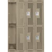 Clean Line Lockers, 2 -tier, Bank of 4, 48" x 15" x 72", Steel, Beige, Rivet (Assembled), Perforated Ottawa Fastener Supply