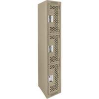 Clean Line Lockers, 3 -tier, 12" x 12" x 72", Steel, Beige, Rivet (Assembled), Perforated Ottawa Fastener Supply